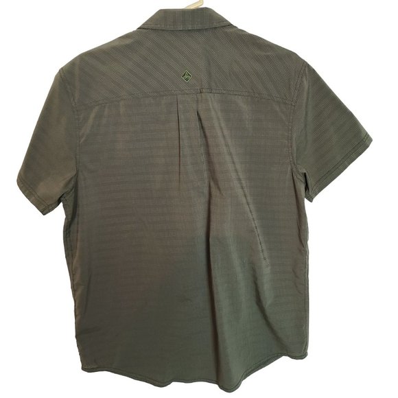 Prana Mens M Green Striped Short Sleeves Button Up Shirt Pockets Casual Collared - Picture 7 of 7